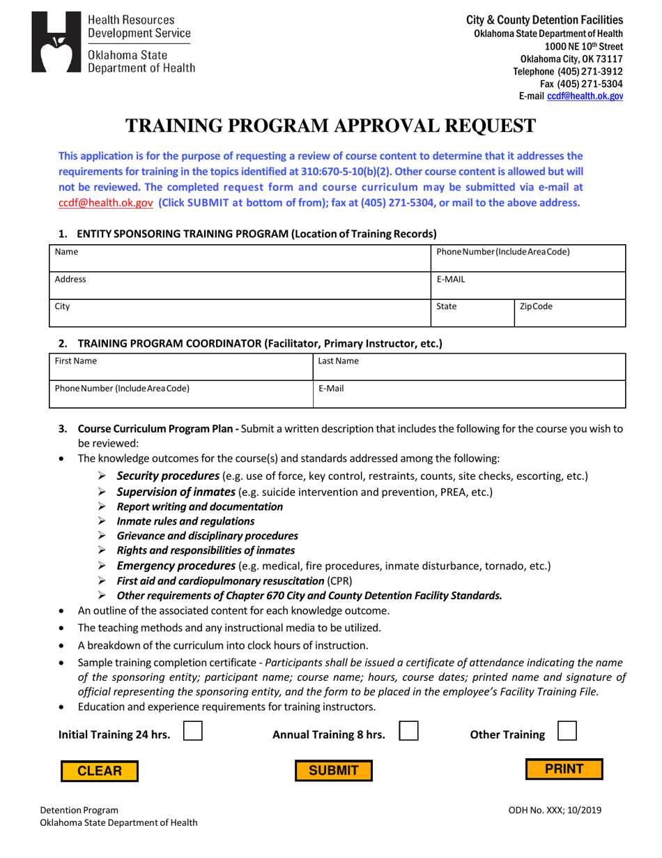 Oklahoma Training Program Approval Request - Fill Out, Sign Online and ...
