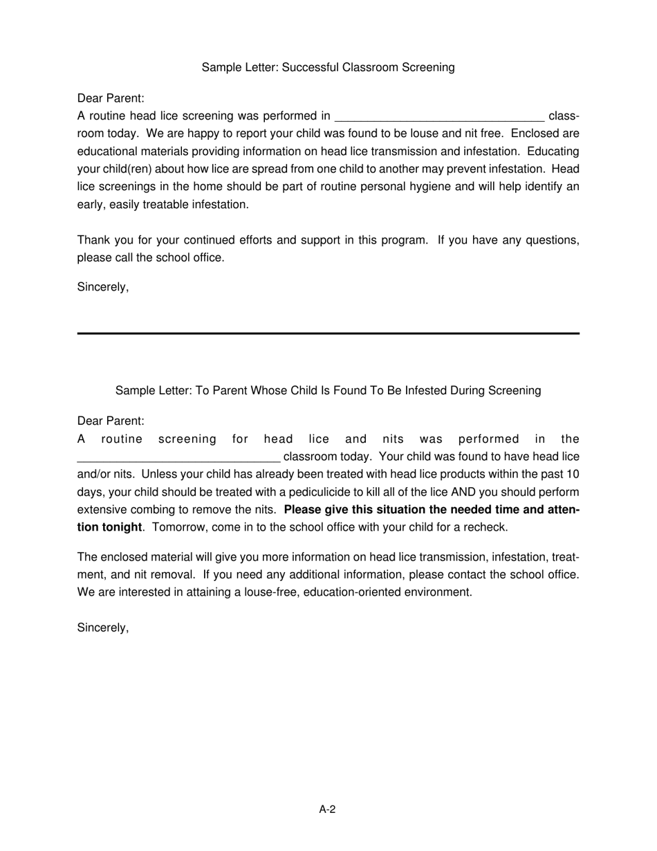 Head Lice Sample Letters - Oklahoma, Page 2