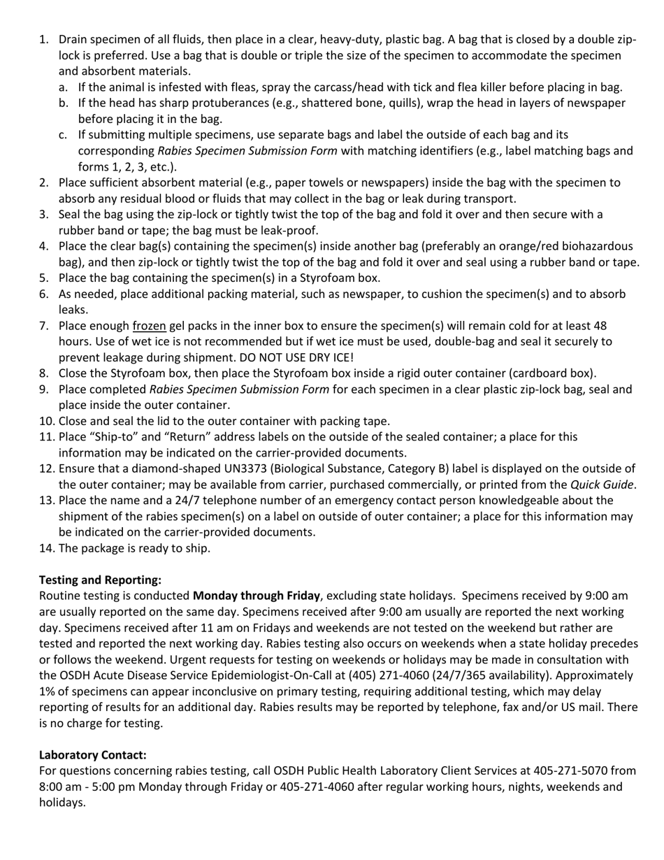 ODH Form 460 Rabies Specimen Submission Form - Oklahoma, Page 3