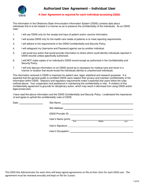 Osiis Authorized User Agreement - Individual User - Oklahoma Download Pdf