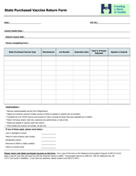 Document preview: State Purchased Vaccine Return Form - Oklahoma