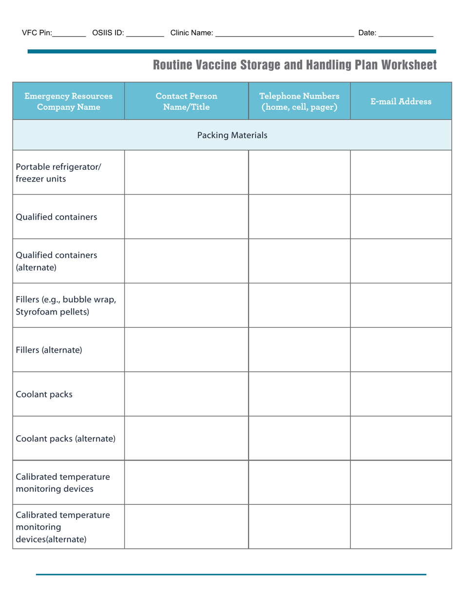 Routine Vaccine Storage and Handling Plan Worksheet - Oklahoma, Page 3