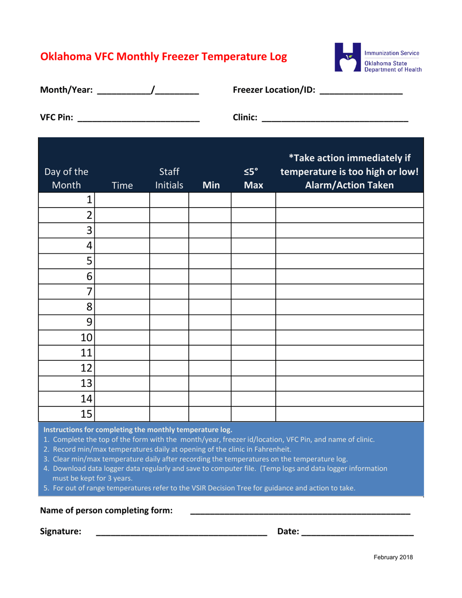 Oklahoma Vfc Monthly Refrigerator Temperature Log - Oklahoma, Page 3