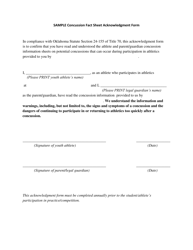 Document preview: Sample Concussion Fact Sheet Acknowledgment Form - Oklahoma