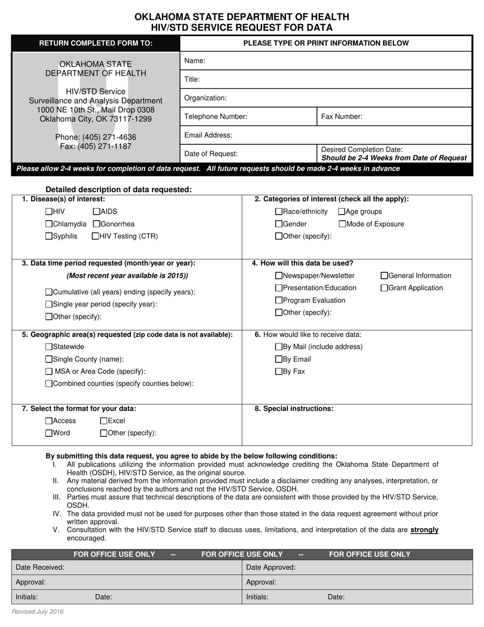 HIV / Std Service Request for Data - Oklahoma, Page 1