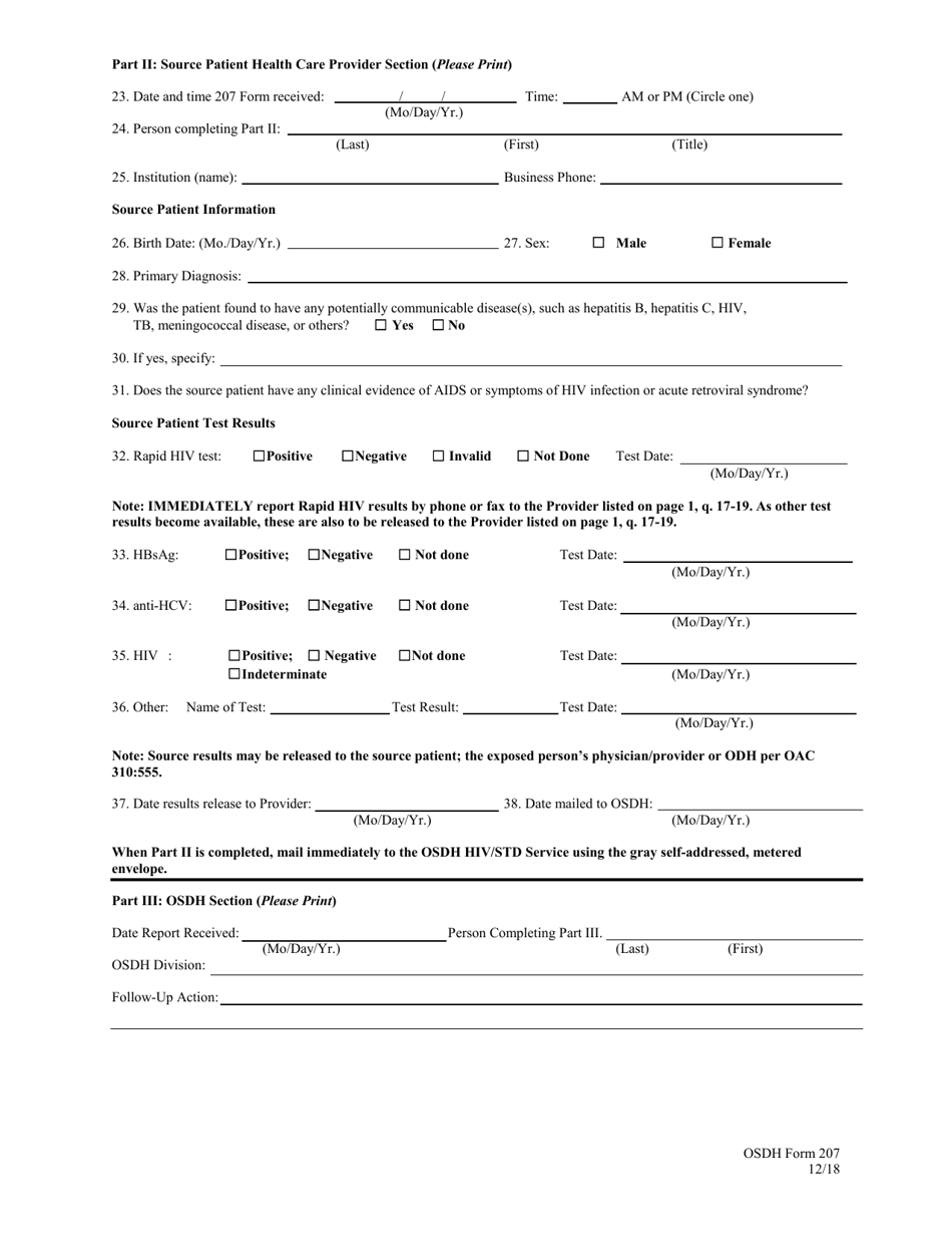 ODH Form 207 Communicable Disease Risk Exposure Report - Oklahoma, Page 3