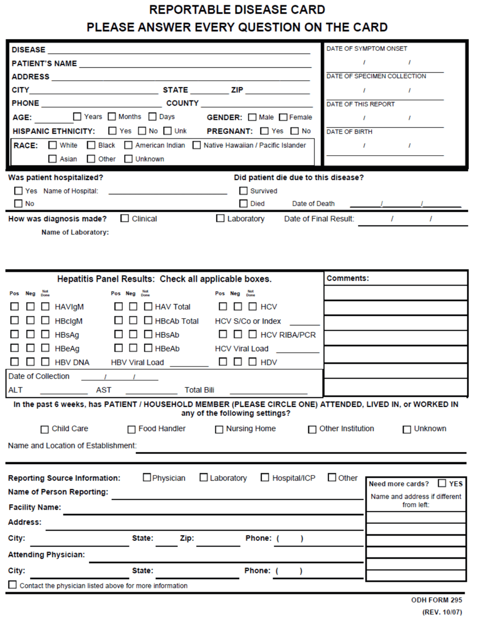 ODH Form 295 Hepatitis Reporting Form - Oklahoma, Page 1