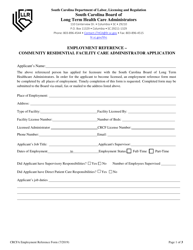Employment Reference - Community Residential Facility Care Administrator Application - South Carolina, Page 2