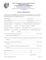 Licensure Verification Form - South Carolina, Page 2
