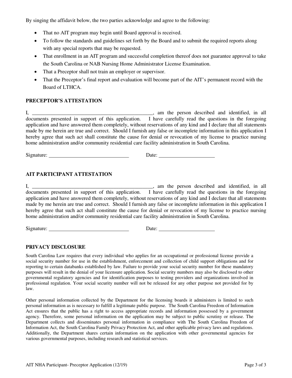 Nursing Home Administrator-In-training Application - South Carolina, Page 10