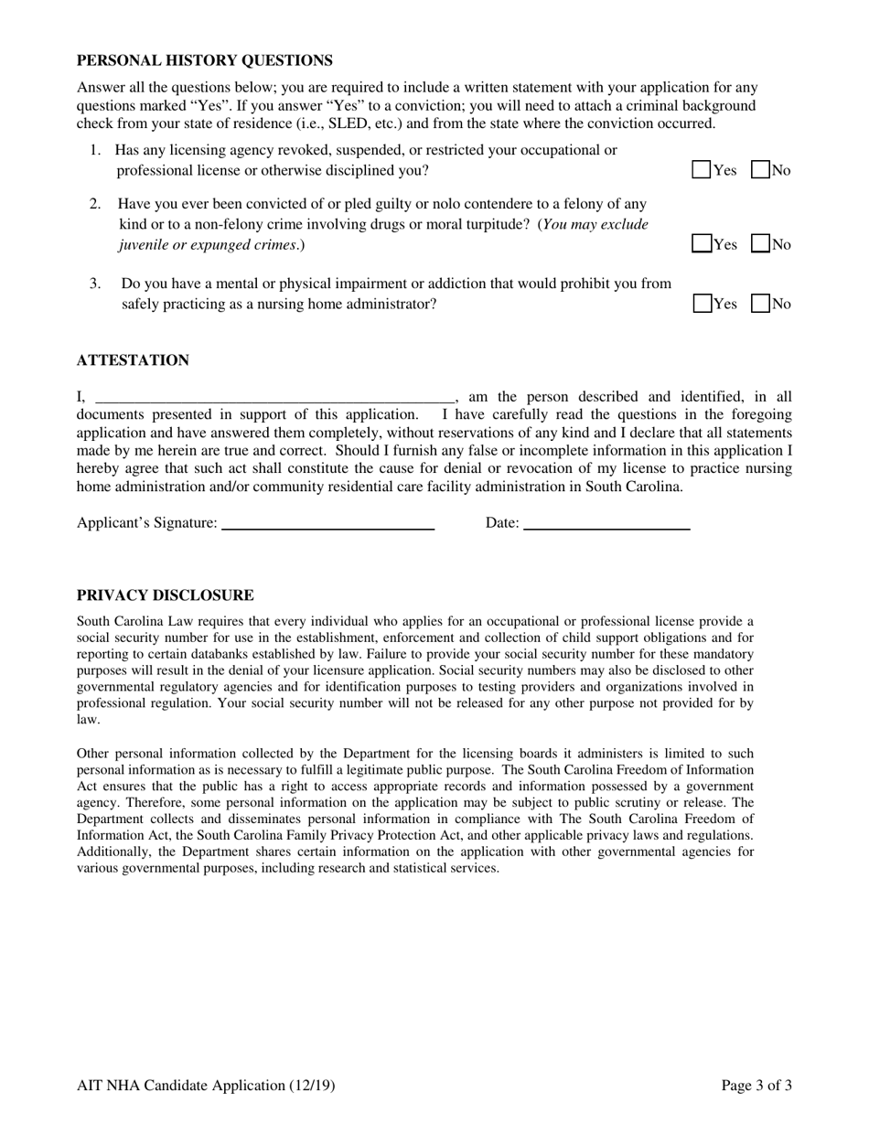 Nursing Home Administrator-In-training Application - South Carolina, Page 5