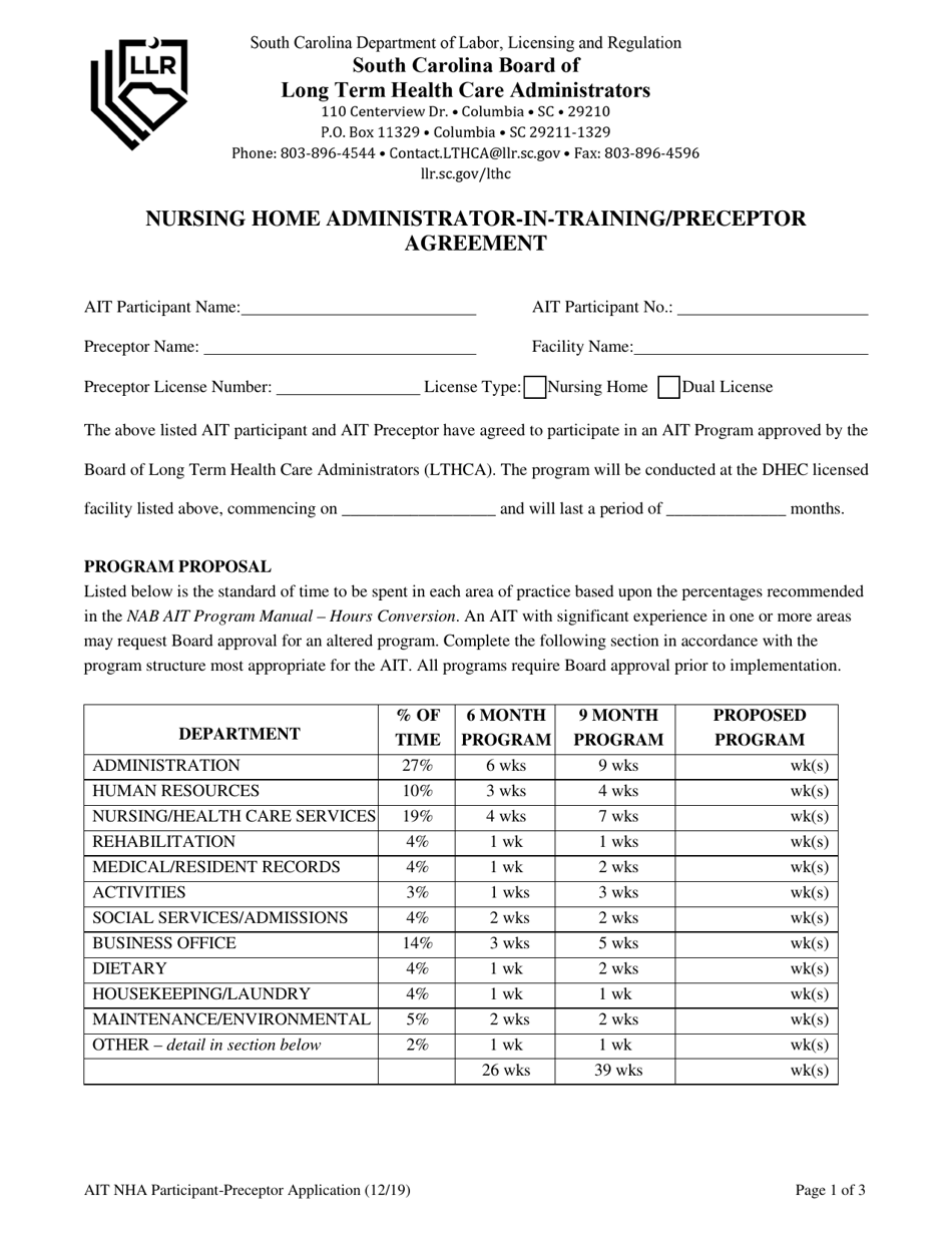 Nursing Home Administrator-In-training Application - South Carolina, Page 8