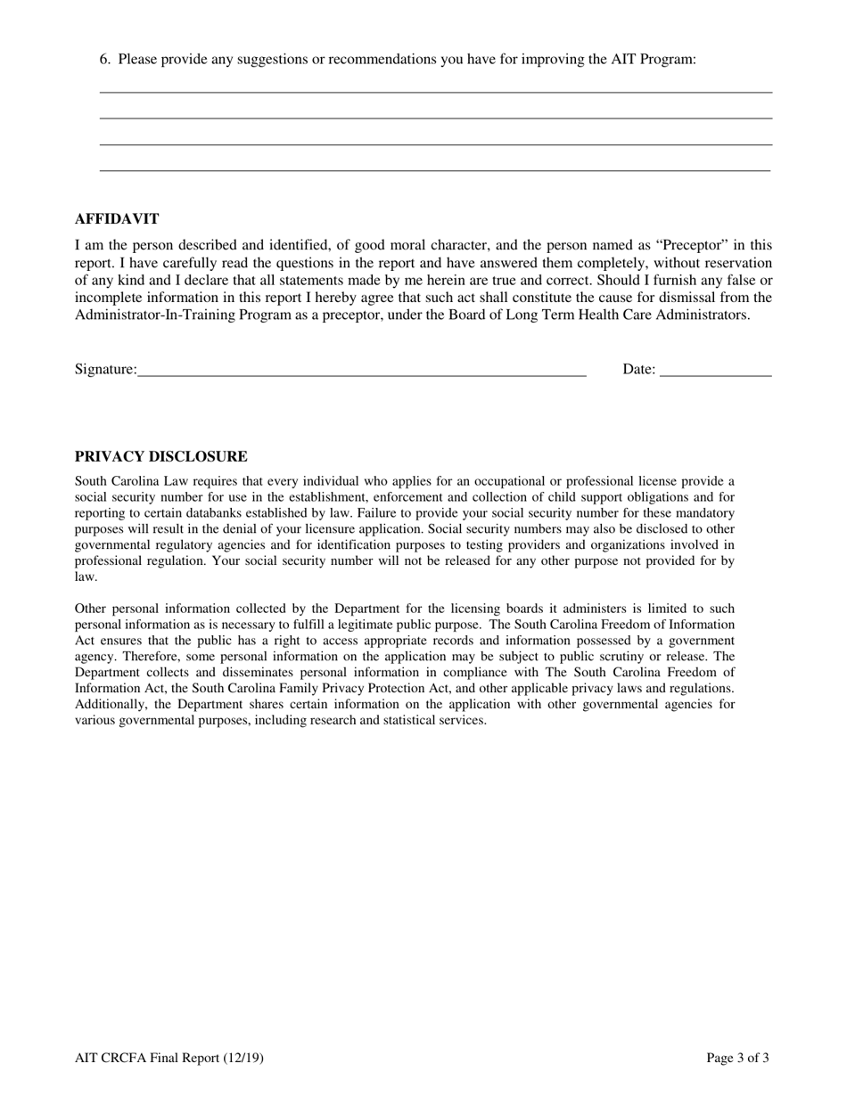 Community Residential Care Facility Administer-In-training Final Report - South Carolina, Page 3