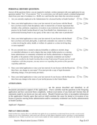 Reactivation of Inactive Administrators Application - South Carolina, Page 2