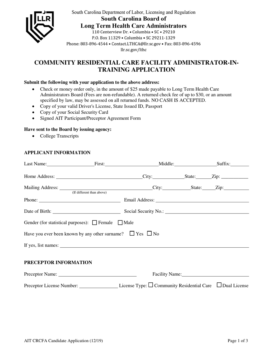 Community Residential Care Facility Administrator-In-intraining Application - South Carolina, Page 3