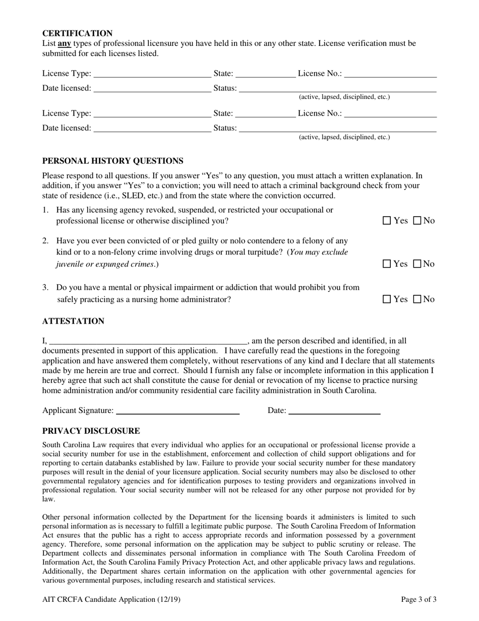 Community Residential Care Facility Administrator-In-intraining Application - South Carolina, Page 5