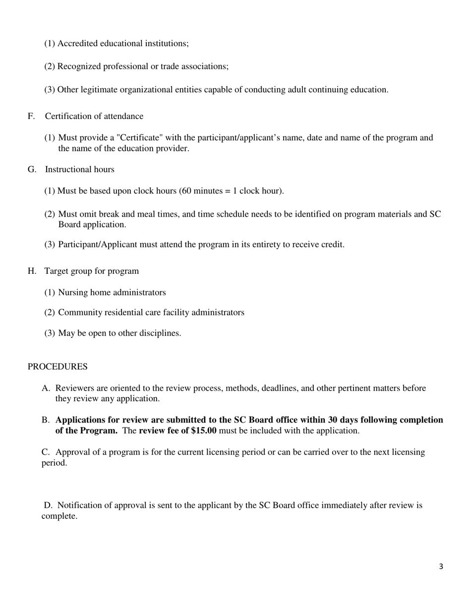 Administrator Continuing Education Program Application - South Carolina, Page 3