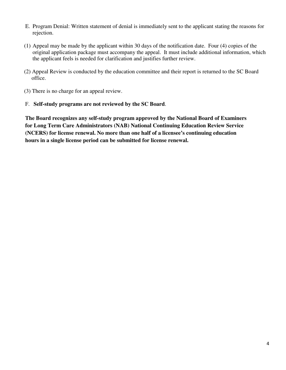 Administrator Continuing Education Program Application - South Carolina, Page 4