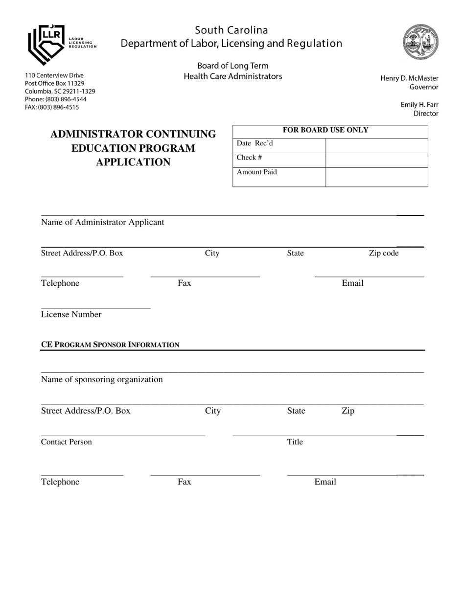 Administrator Continuing Education Program Application - South Carolina, Page 5