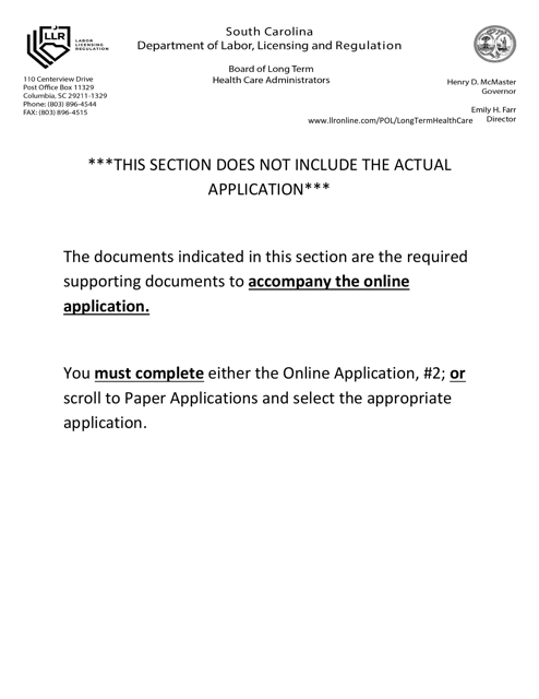 Employment Reference - Nursing Home Administrator Application - South Carolina Download Pdf