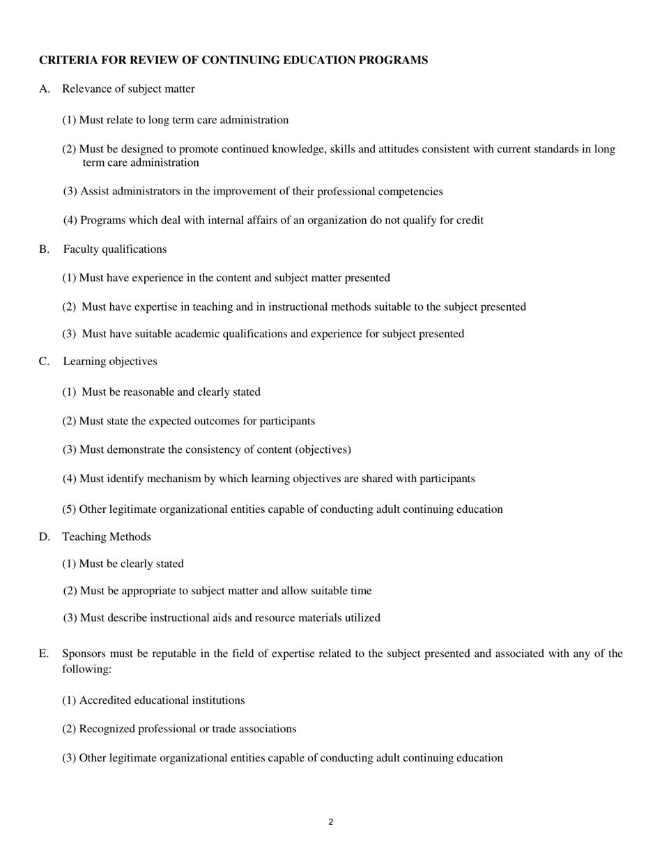 Sponsor Application for Continuing Education Program Approval - South Carolina, Page 2