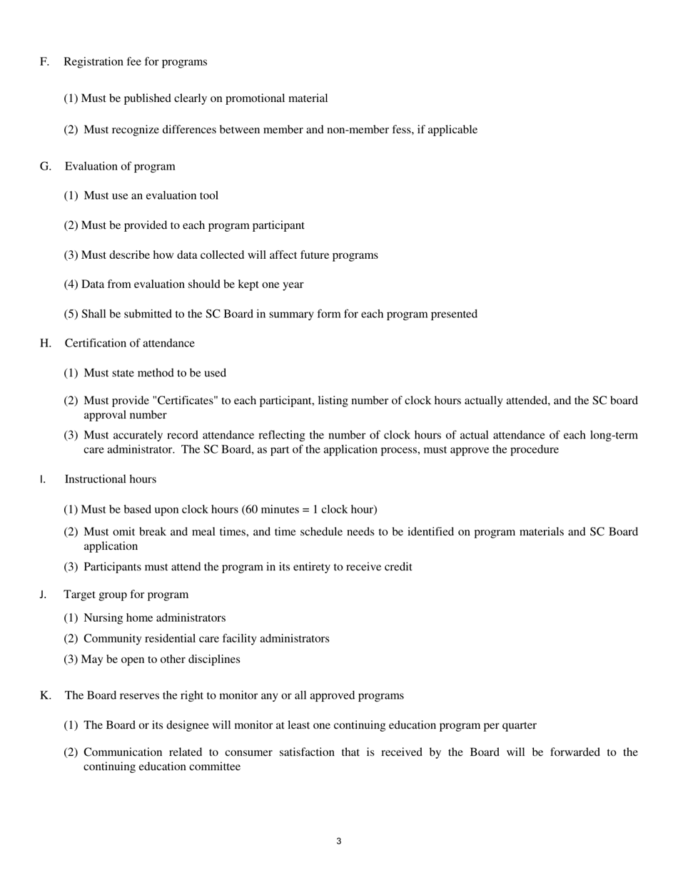 Sponsor Application for Continuing Education Program Approval - South Carolina, Page 3