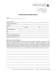 Document preview: Hardship Waiver Exception Request - South Carolina