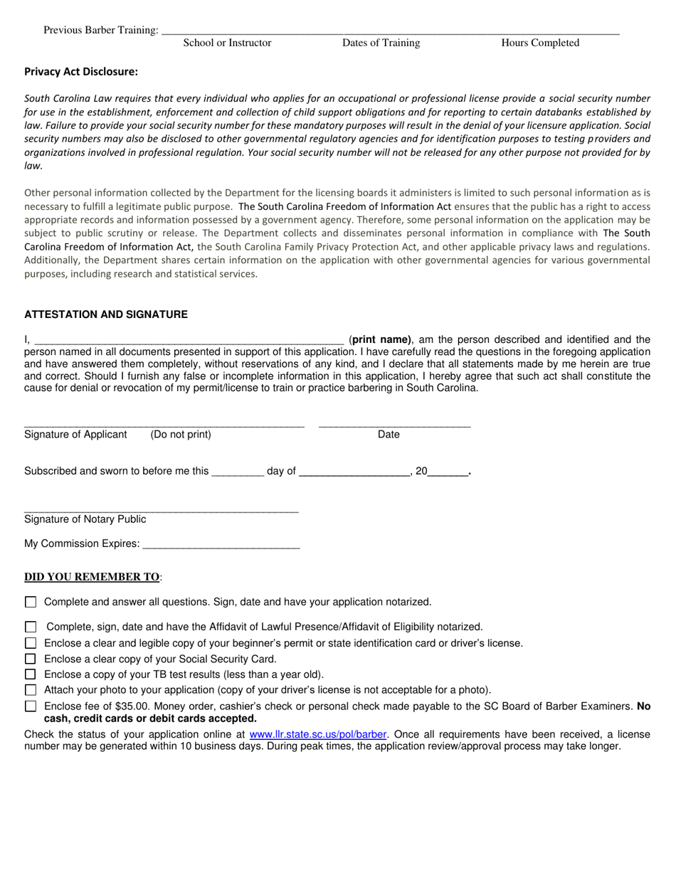 Student Permit Application - South Carolina, Page 3