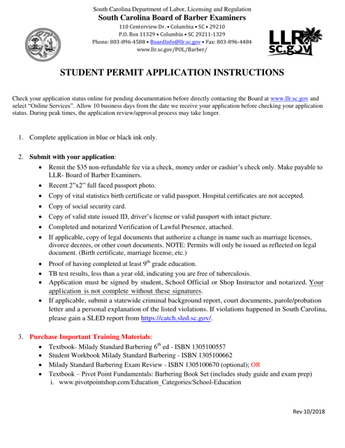 Student Permit Application - South Carolina Download Pdf