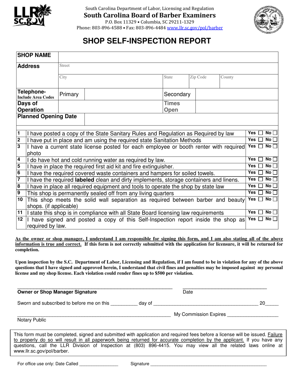 Application for Barber Shop - South Carolina, Page 4