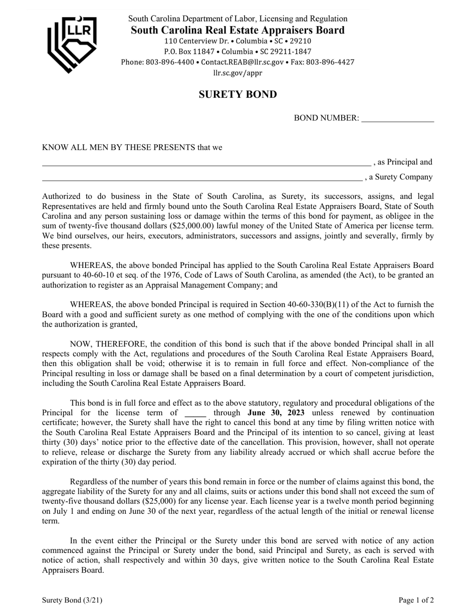 Surety Bond - South Carolina, Page 1