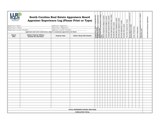 Document preview: Appraisal Experience Log - South Carolina