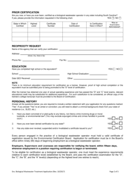Application for Certification as a Biological Wastewater Treatment Operator - South Carolina, Page 2