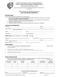 Application for Certification as a Bottled Water Operator - South Carolina