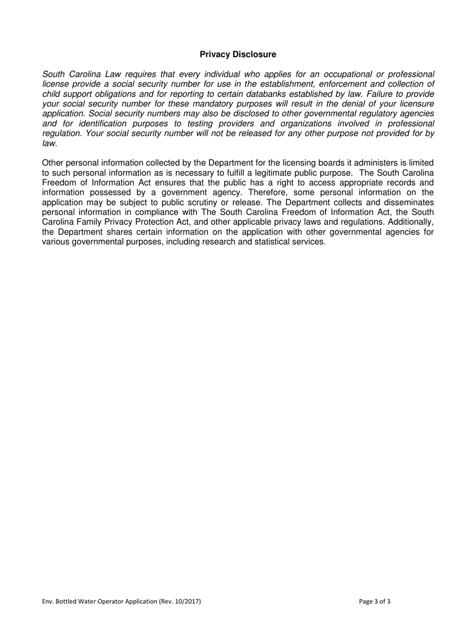 Application for Certification as a Bottled Water Operator - South Carolina, Page 3