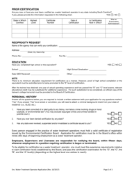 Application for Certification as a Water Treatment Operator - South Carolina, Page 2