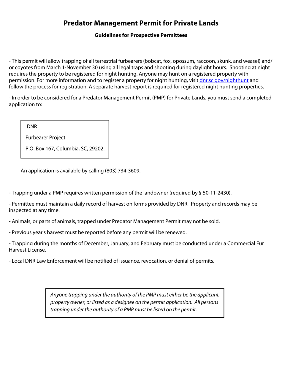 Predator Management Permit for Private Lands Application - South Carolina, Page 2