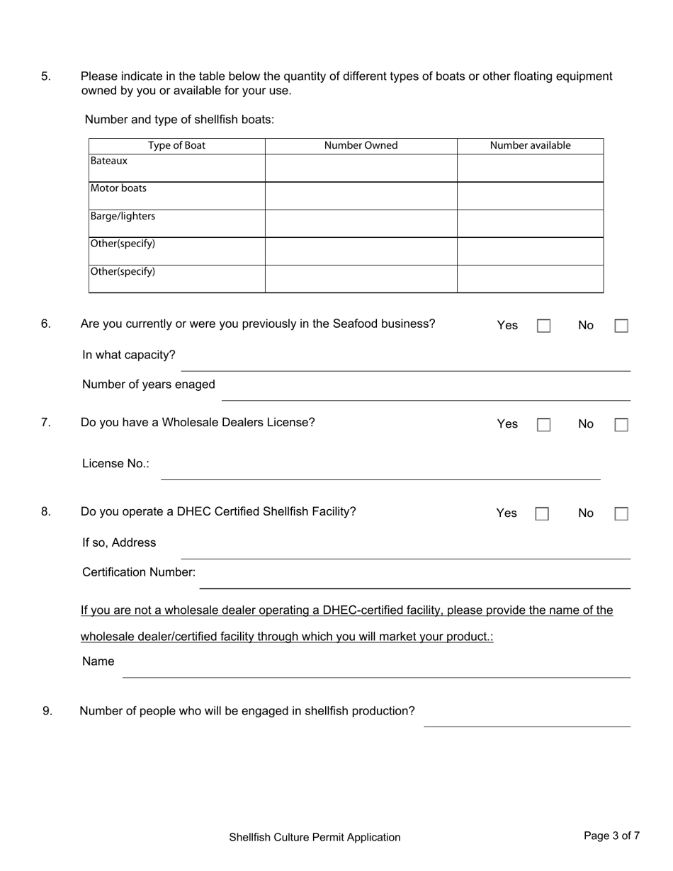 Application for Shellfish Culture Permit - South Carolina, Page 3