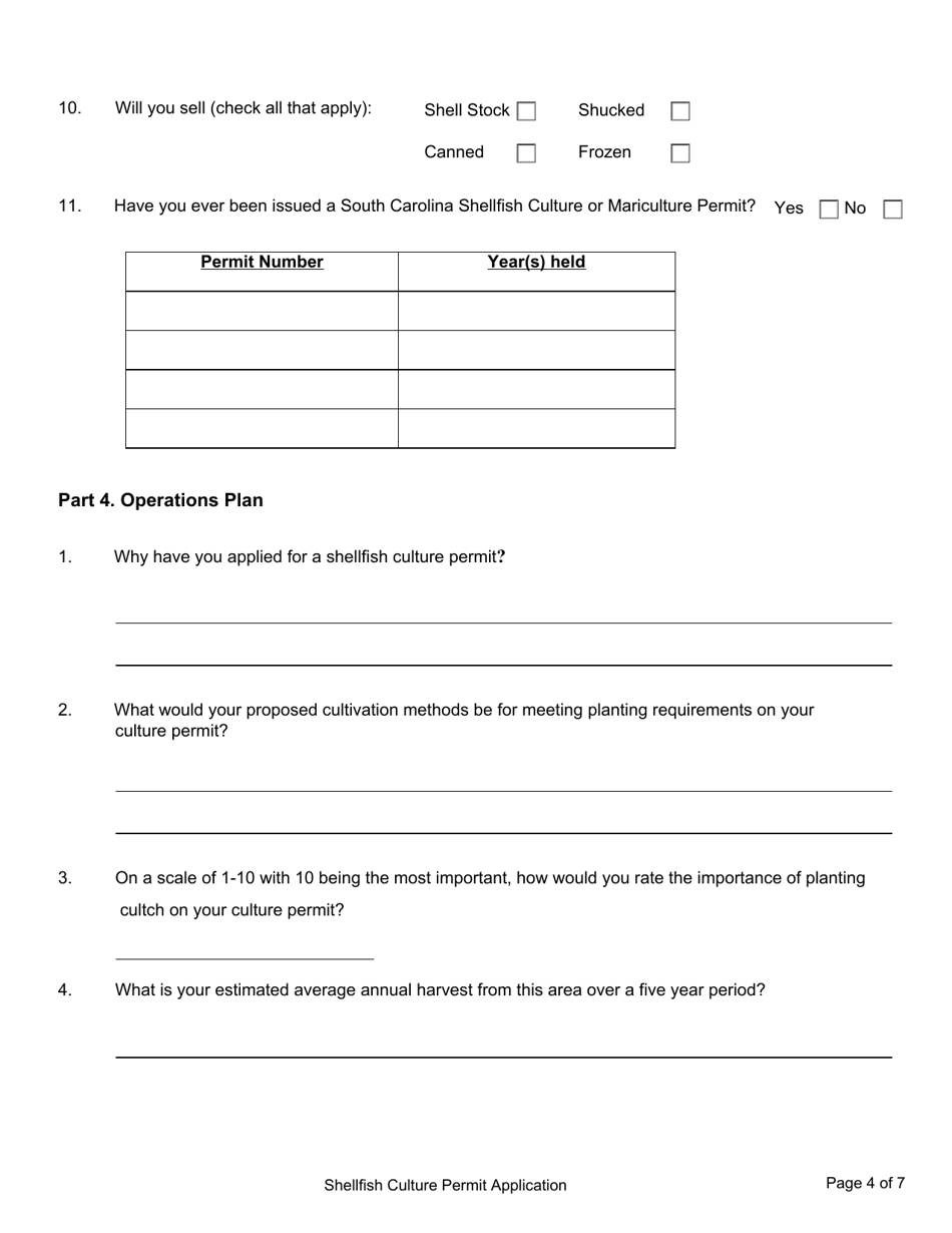 Application for Shellfish Culture Permit - South Carolina, Page 4