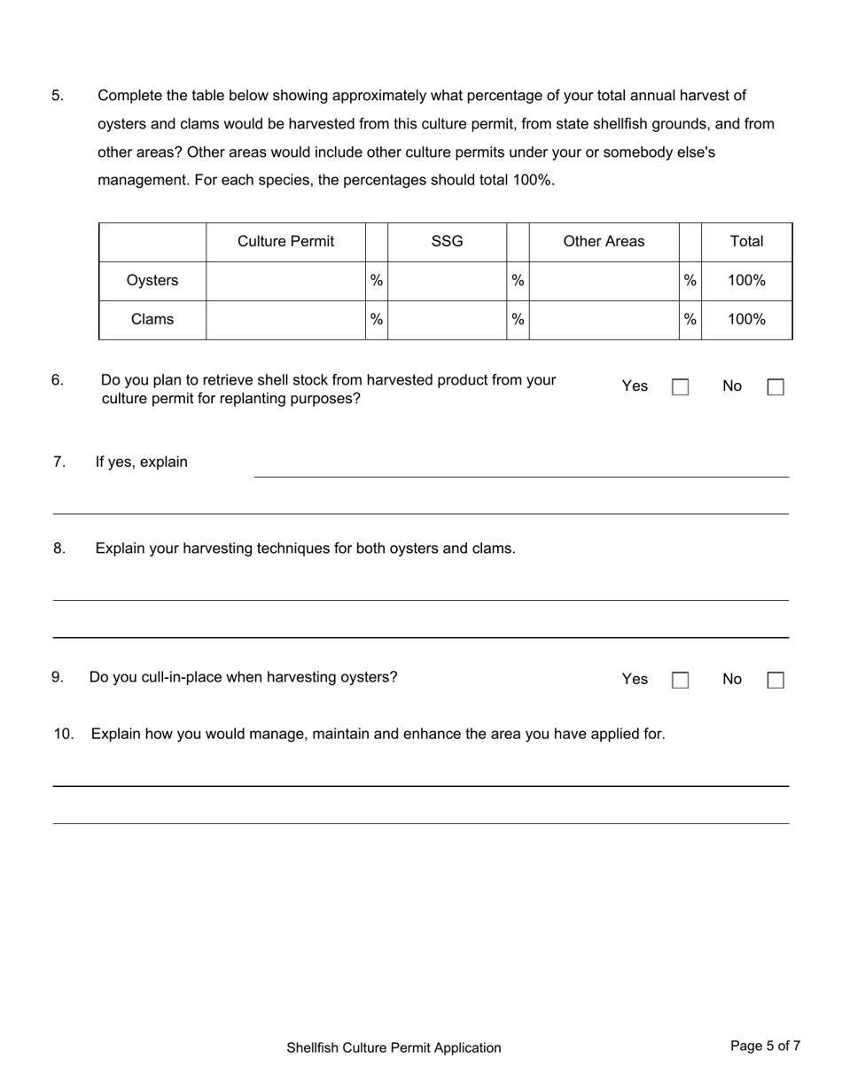Application for Shellfish Culture Permit - South Carolina, Page 5