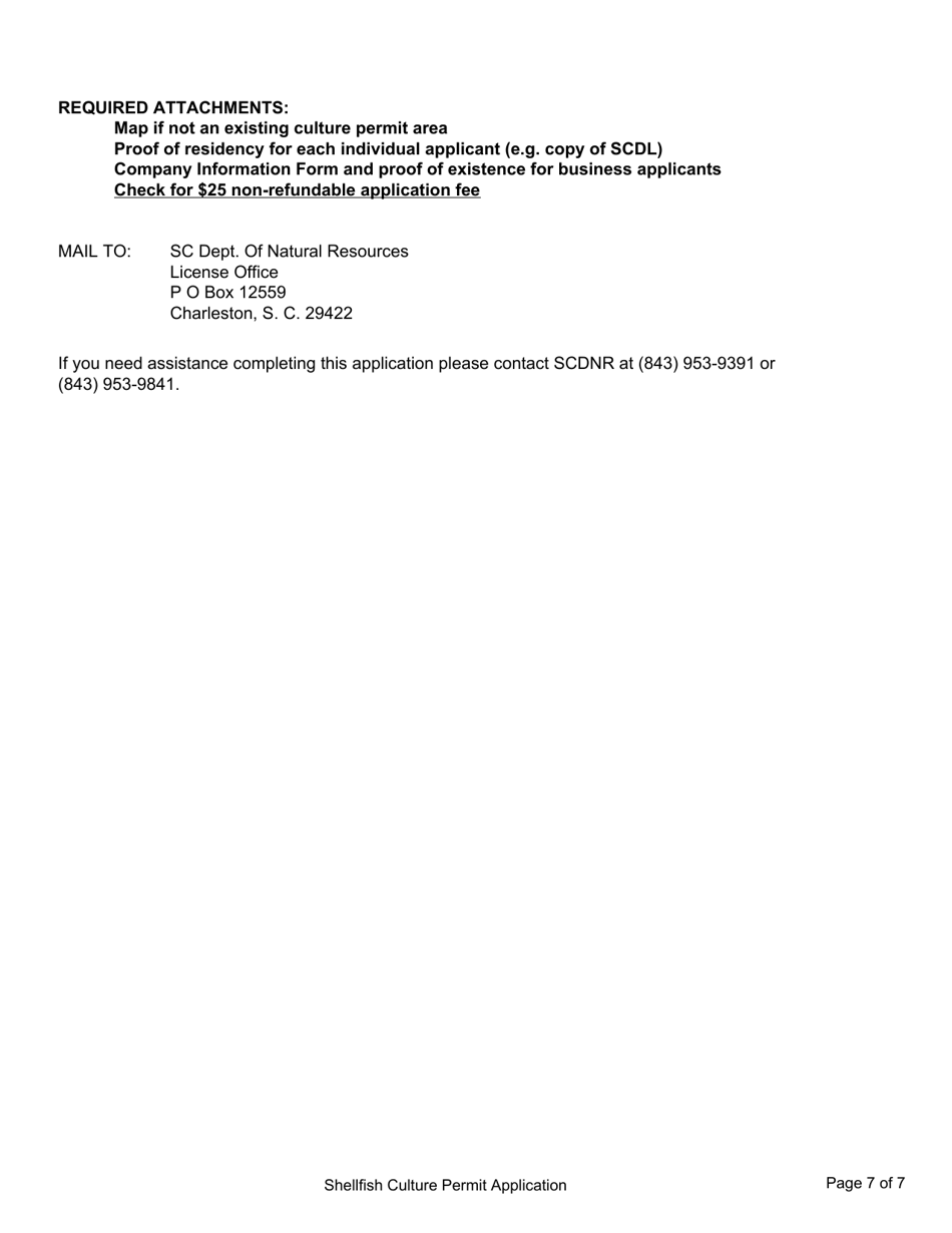 Application for Shellfish Culture Permit - South Carolina, Page 7