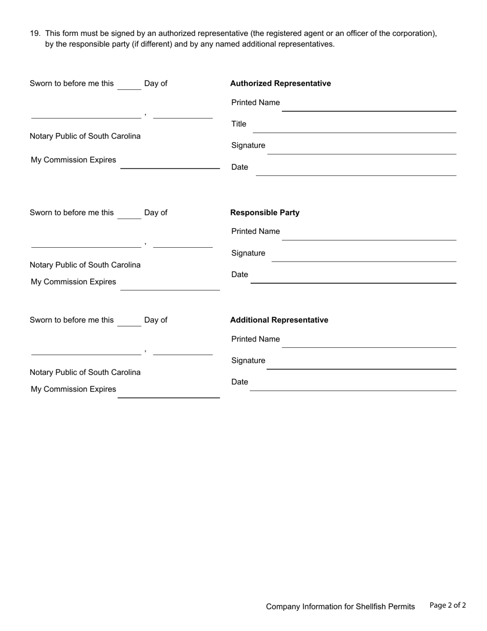 Company Information for Mariculture / Culture Permits - South Carolina, Page 2