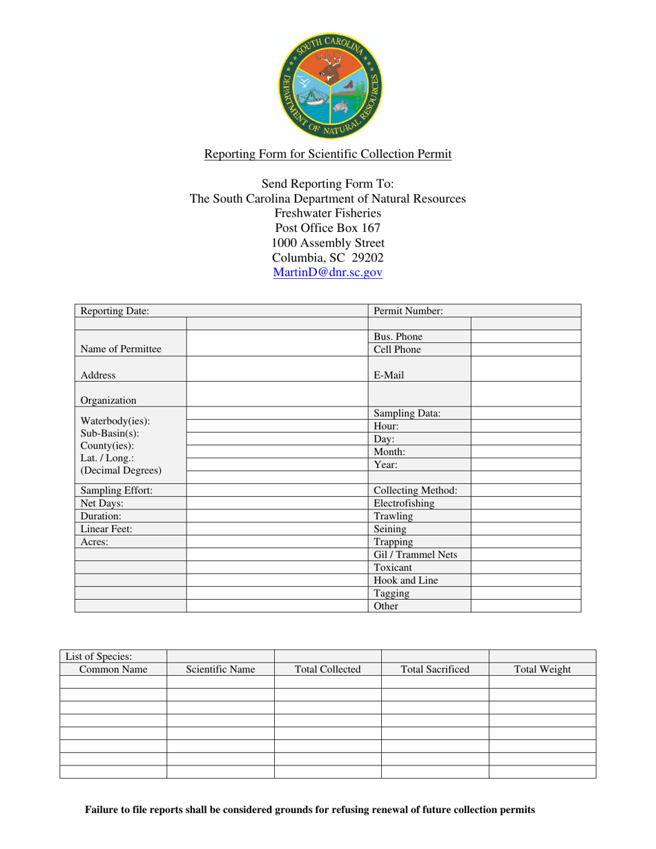 Freshwater Scientific Collecting Permit - South Carolina, Page 6
