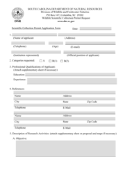 Document preview: Wildlife Scientific Collection Permit Application Form - South Carolina