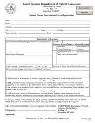 Document preview: Form WL-012 Canada Goose Depredation Permit Application - South Carolina