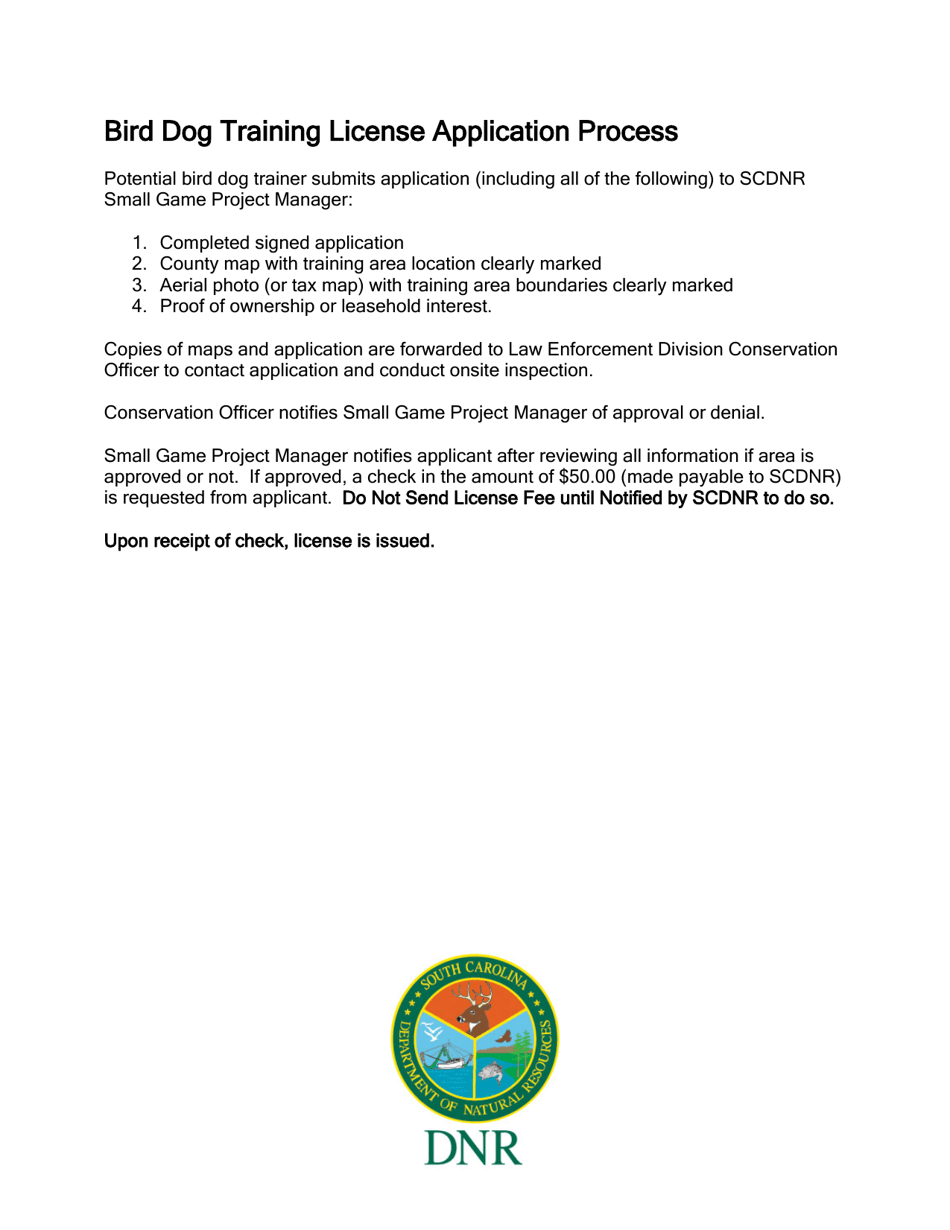 Bird Dog Training License Application - South Carolina, Page 2