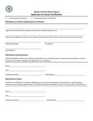 Application for Device Certification - Ignition Interlock Device Program - South Carolina, Page 2