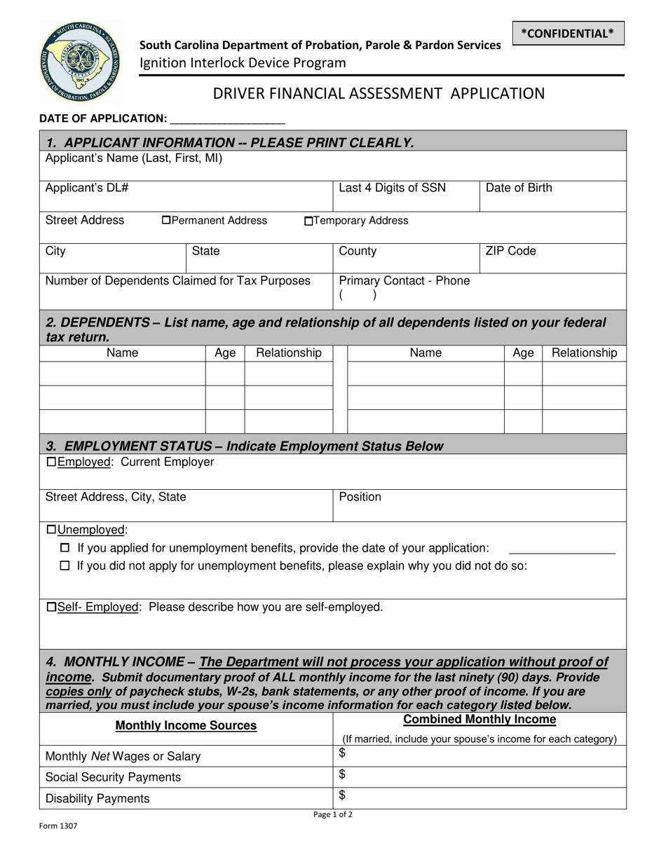 Form 1307 Fill Out Sign Online And Download Fillable Pdf South Carolina Templateroller 1852