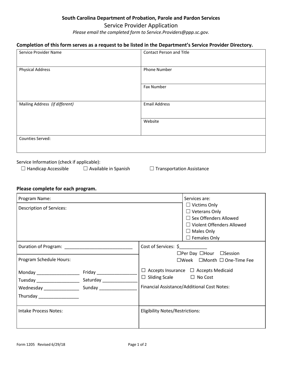 Form 1205 Download Fillable PDF or Fill Online Service Provider ...