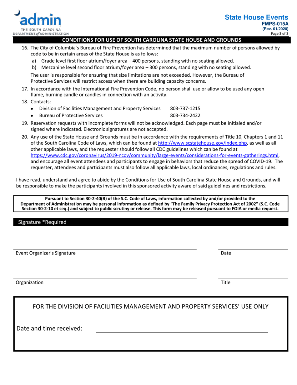 Form FMPS-015A State House Events - South Carolina, Page 3